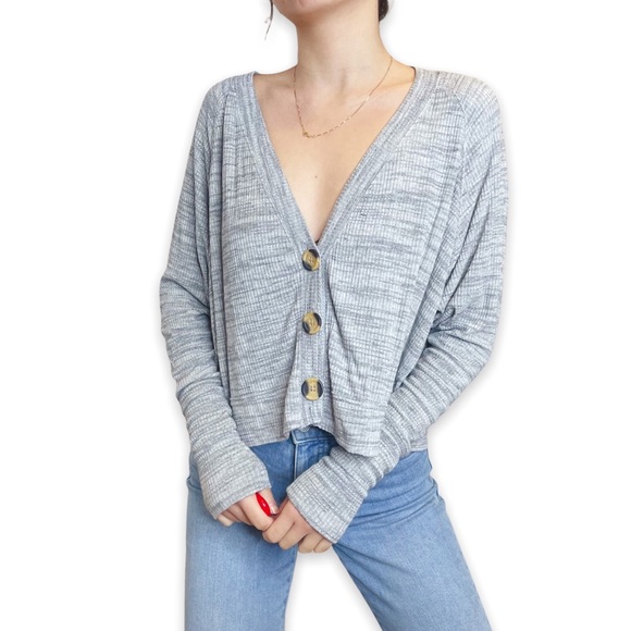 Free People Sweaters - Free People WeTheFree Buttonfront Cropped Grey Ribbed Cardigan Sweater Size XS
